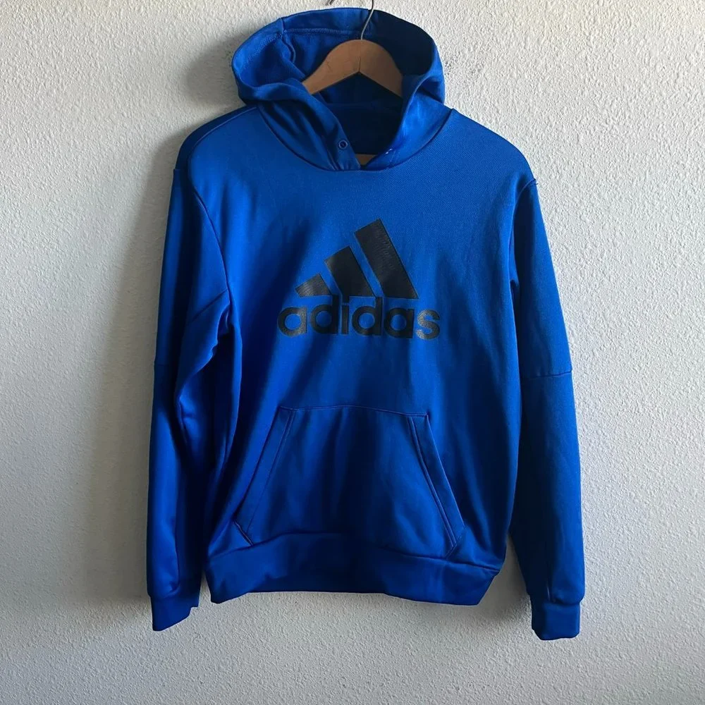 Adidas Men's Blue Fleece Pullover Hoodie Jacket Size S Style GK7388 - Picture 2 of 10